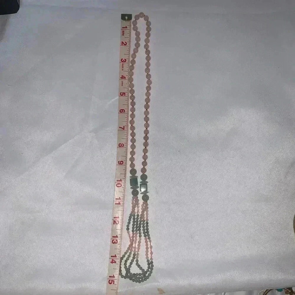 Vintage Rose Quartz Hand Knotted,Jadeite Green And Pink Necklace Vintage 32 inch - Picture 10 of 13